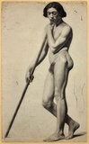 Academic Life Study Of A Male Nude Carrying A Staff