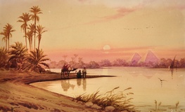 Travellers By A River Nile Tributary At Sundown